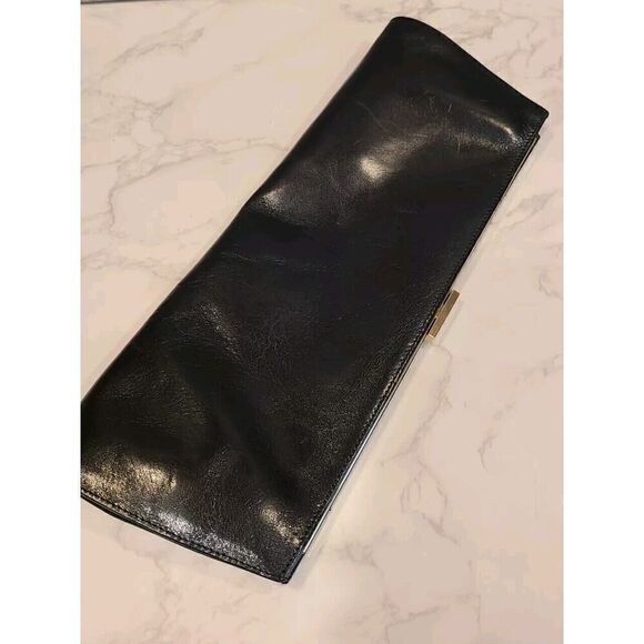 Hobo International Black Leather 13" X 5" Clutch Purse Wallet Gold Clasp EUC - Picture 3 of 13
